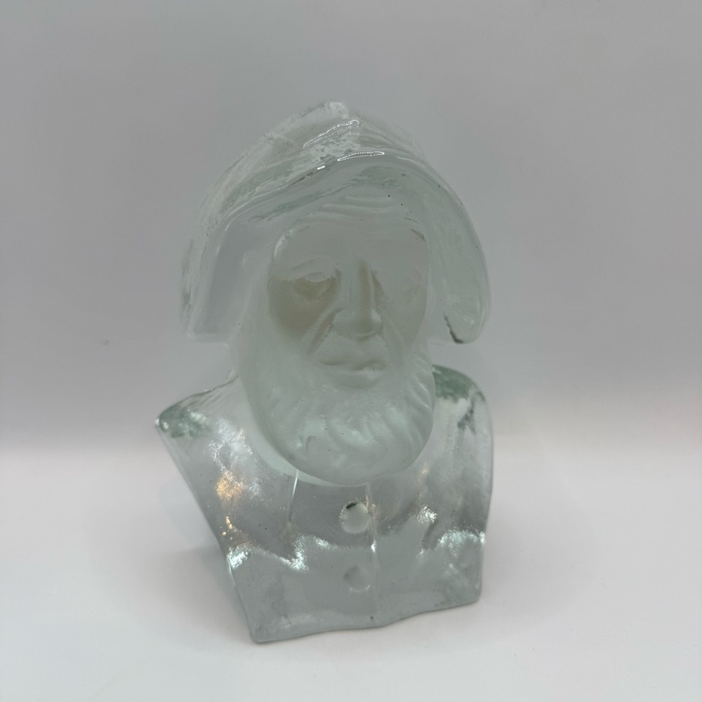 Viking Frosted Glass Nautical Captain Fisherman Sculpture Paperweight Bookend 6”